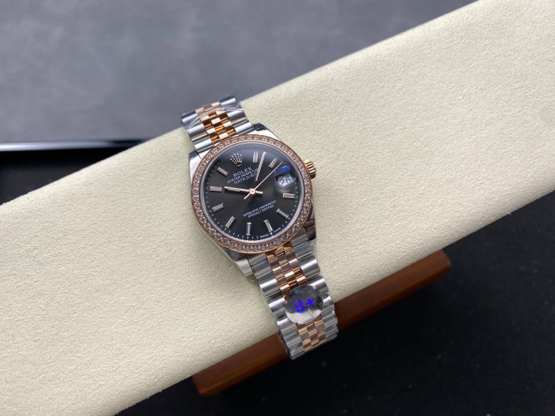 Datejust 31mm Pink Gold Steel Diamond Bezel Dark Grey Dial