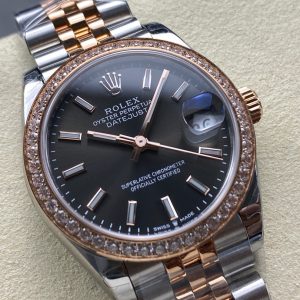Datejust 31mm Pink Gold Steel Diamond Bezel Dark Grey Dial