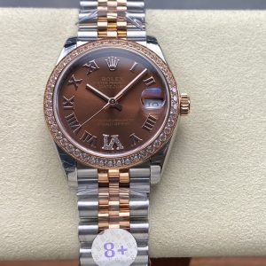 Datejust 31mm Pink Gold Steel Diamond Bezel Chocolate Dial