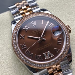 Datejust 31mm Pink Gold Steel Diamond Bezel Chocolate Dial
