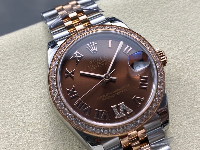 Datejust 31mm Pink Gold Steel Diamond Bezel Chocolate Dial