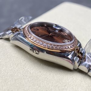 Datejust 31mm Pink Gold Steel Diamond Bezel Chocolate Dial