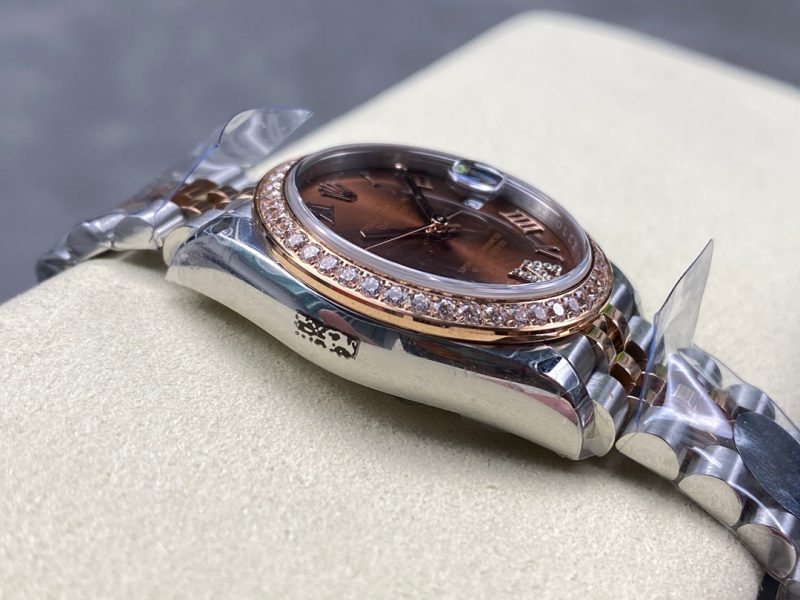 Datejust 31mm Pink Gold Steel Diamond Bezel Chocolate Dial