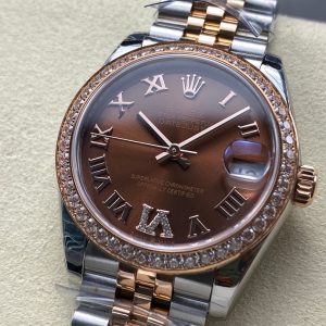 Datejust 31mm Pink Gold Steel Diamond Bezel Chocolate Dial