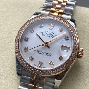 Datejust 31mm Pink Gold Steel Diamond Bezel White Mop Dial