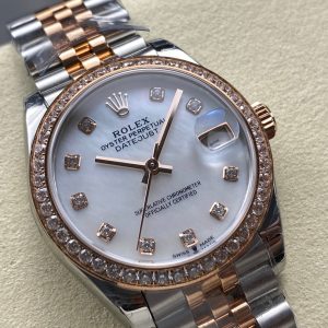 Datejust 31mm Pink Gold Steel Diamond Bezel White Mop Dial