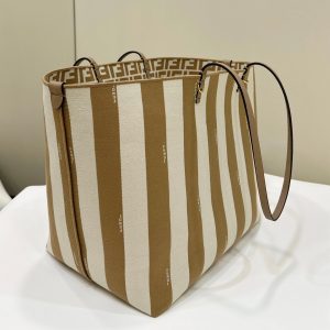 FendiI ROLL 33 TOTE BAG IN PEANUT BROWN MIX WHITE CANVAS