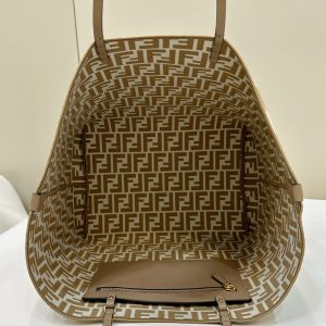 FendiI ROLL 33 TOTE BAG IN PEANUT BROWN MIX WHITE CANVAS