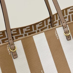 FendiI ROLL 33 TOTE BAG IN PEANUT BROWN MIX WHITE CANVAS