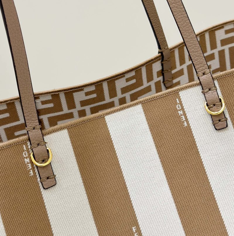 FendiI ROLL 33 TOTE BAG IN PEANUT BROWN MIX WHITE CANVAS