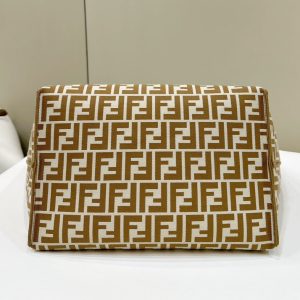 FendiI ROLL 33 TOTE BAG IN PEANUT BROWN MIX WHITE CANVAS