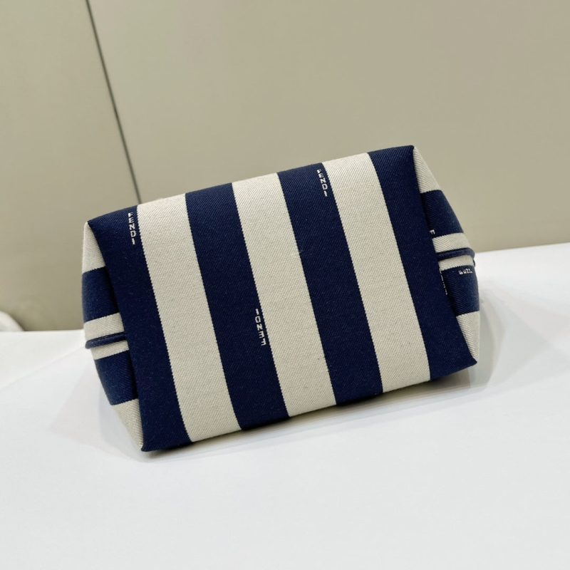 FendiI ROLL 22 TOTE BAG IN MIDNIGHT BLUE MIX WHITE CANVAS