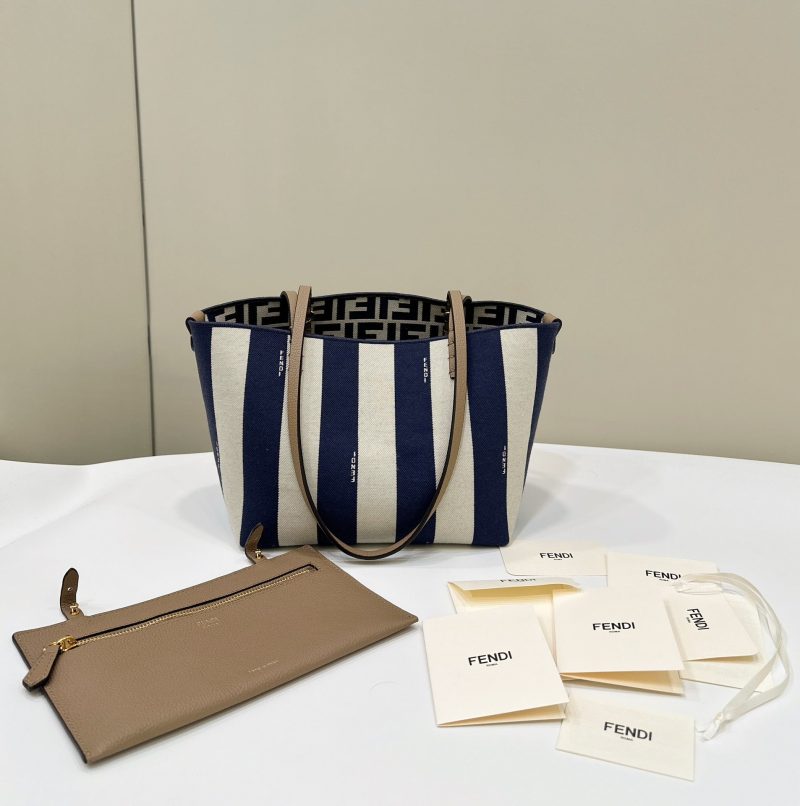 FendiI ROLL 22 TOTE BAG IN MIDNIGHT BLUE MIX WHITE CANVAS