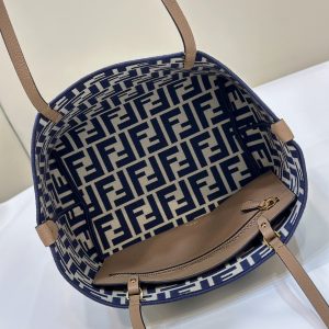 FendiI ROLL 22 TOTE BAG IN MIDNIGHT BLUE MIX WHITE CANVAS