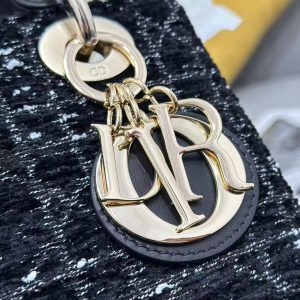 Dior 2026 Lady Dior Bag 20cm Black Gold Tweed Leather