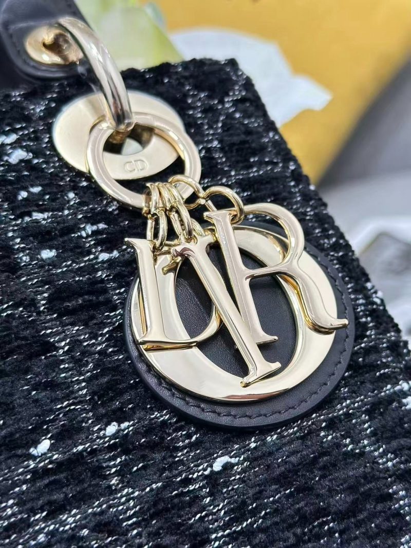 Dior 2026 Lady Dior Bag 20cm Black Gold Tweed Leather