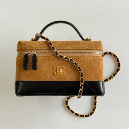 Chanel 2026 Vanity Bag 19.5cm Beige mix Black Suede Leather