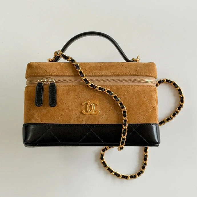 Chanel 2026 Vanity Bag 19.5cm Beige mix Black Suede Leather