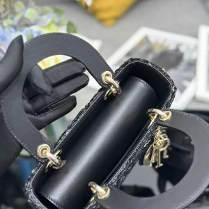 Dior 2026 Lady Dior Bag 20cm Black Gold Tweed Leather