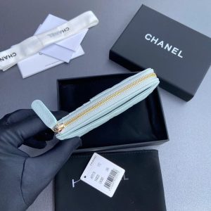 Chanel 2026 Quilted Card Holder 13cm Light Blue Grained Calfskin