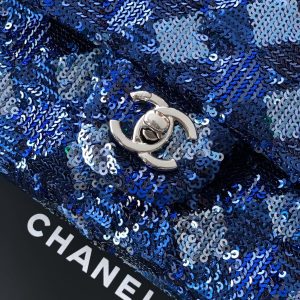 Chanel 2026 Flap Bag 20cm Blue Sequin Leather