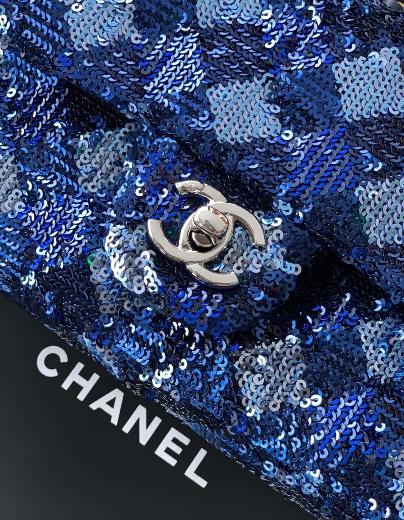 Chanel 2026 Flap Bag 20cm Blue Sequin Leather
