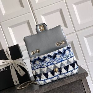 Chanel 2026 Flap Bag 20cm Blue mix Colors Sequin Leather