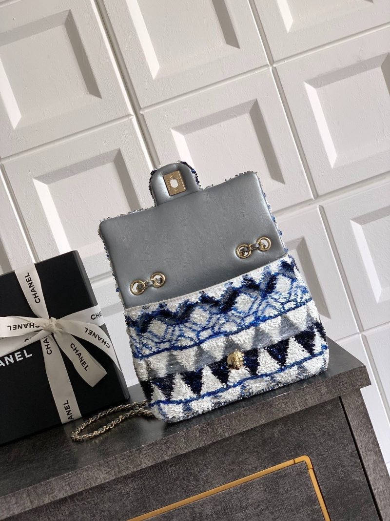 Chanel 2026 Flap Bag 20cm Blue mix Colors Sequin Leather