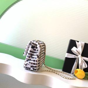 Chanel 2026 Bag 21cm White Black Sequin 331213