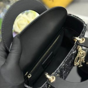 Dior 2026 Lady Dior Bag 20cm Black Gold Tweed Leather