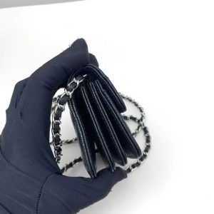 Chanel 2026 Quilted Flap Card Holder with Chain Black Caviar Leather