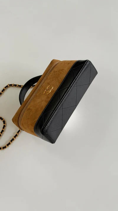 Chanel 2026 Vanity Bag 19.5cm Beige mix Black Suede Leather