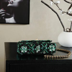 Chanel 2026 Flap Bag 20cm Green Mix Colors Sequin Leather