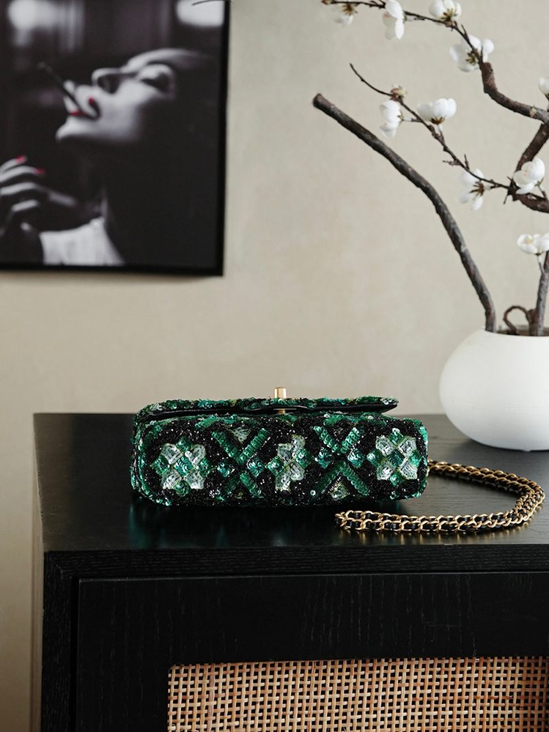Chanel 2026 Flap Bag 20cm Green Mix Colors Sequin Leather