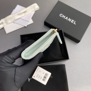 Chanel 2026 Quilted Card Holder 13cm Light Blue Grained Calfskin