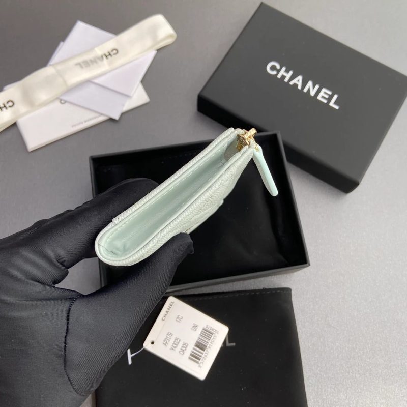 Chanel 2026 Quilted Card Holder 13cm Light Blue Grained Calfskin