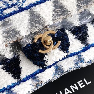 Chanel 2026 Flap Bag 20cm Blue mix Colors Sequin Leather