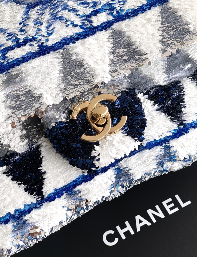 Chanel 2026 Flap Bag 20cm Blue mix Colors Sequin Leather