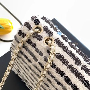 Chanel 2026 Bag 21cm White Black Sequin 331213