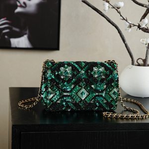 Chanel 2026 Flap Bag 20cm Green Mix Colors Sequin Leather