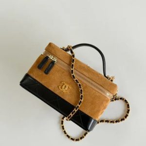 Chanel 2026 Vanity Bag 19.5cm Beige mix Black Suede Leather