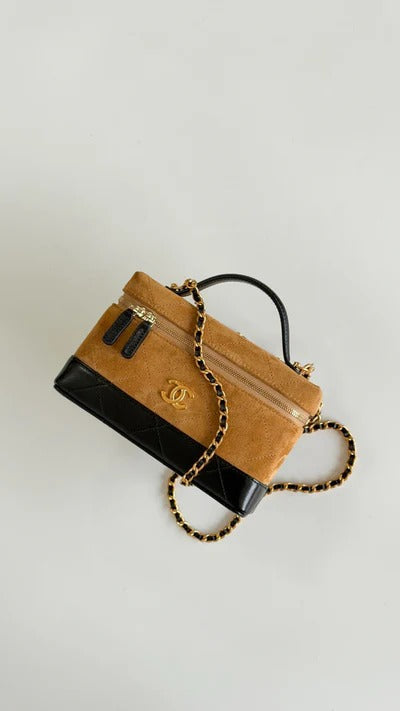 Chanel 2026 Vanity Bag 19.5cm Beige mix Black Suede Leather