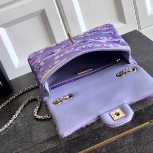 Chanel 2026 Flap Bag 20cm Purple Sequin Leather