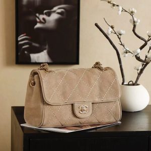 Chanel 2026 Ultimate Stitch Bag 30cm Beige and Black Suede Leather