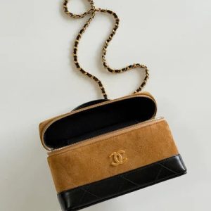 Chanel 2026 Vanity Bag 19.5cm Beige mix Black Suede Leather