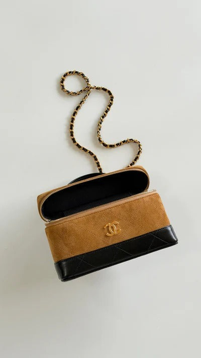 Chanel 2026 Vanity Bag 19.5cm Beige mix Black Suede Leather