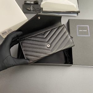 Saint Laurent Cassandre Matelasse Large Flap Wallet 19cm Black Leather