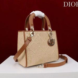 Dior 2026 Lady Dior Bag 24cm Beige Brown Raffia Leather