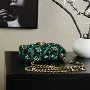 Chanel 2026 Flap Bag 20cm Green Mix Colors Sequin Leather