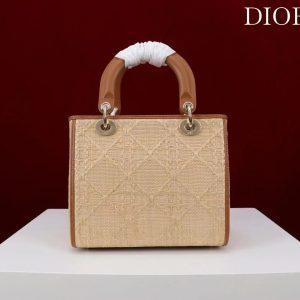 Dior 2026 Lady Dior Bag 24cm Beige Brown Raffia Leather